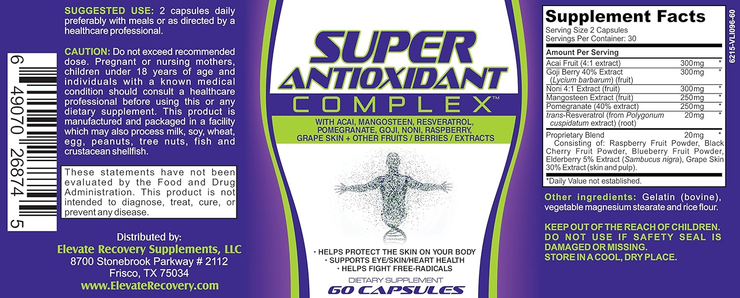 Antioxidant Nutritional Supplement (All-in-1) Formula / Pills / Complex / Healthy Natural Antioxidants / Supplements / Easy to Swallow 60 Capsules : Health & Household
