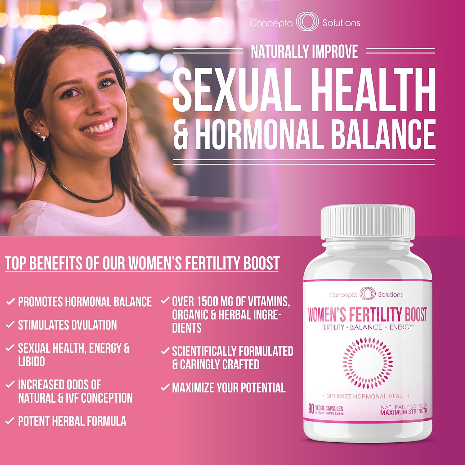 Concepta Solutions Women's Fertility Booster Hormonal Balance - Support for Egg Quality, Women's Reproductive Health, Increase Libido - 90 Vegetarian Pills 1570mg (45 Day Supply)