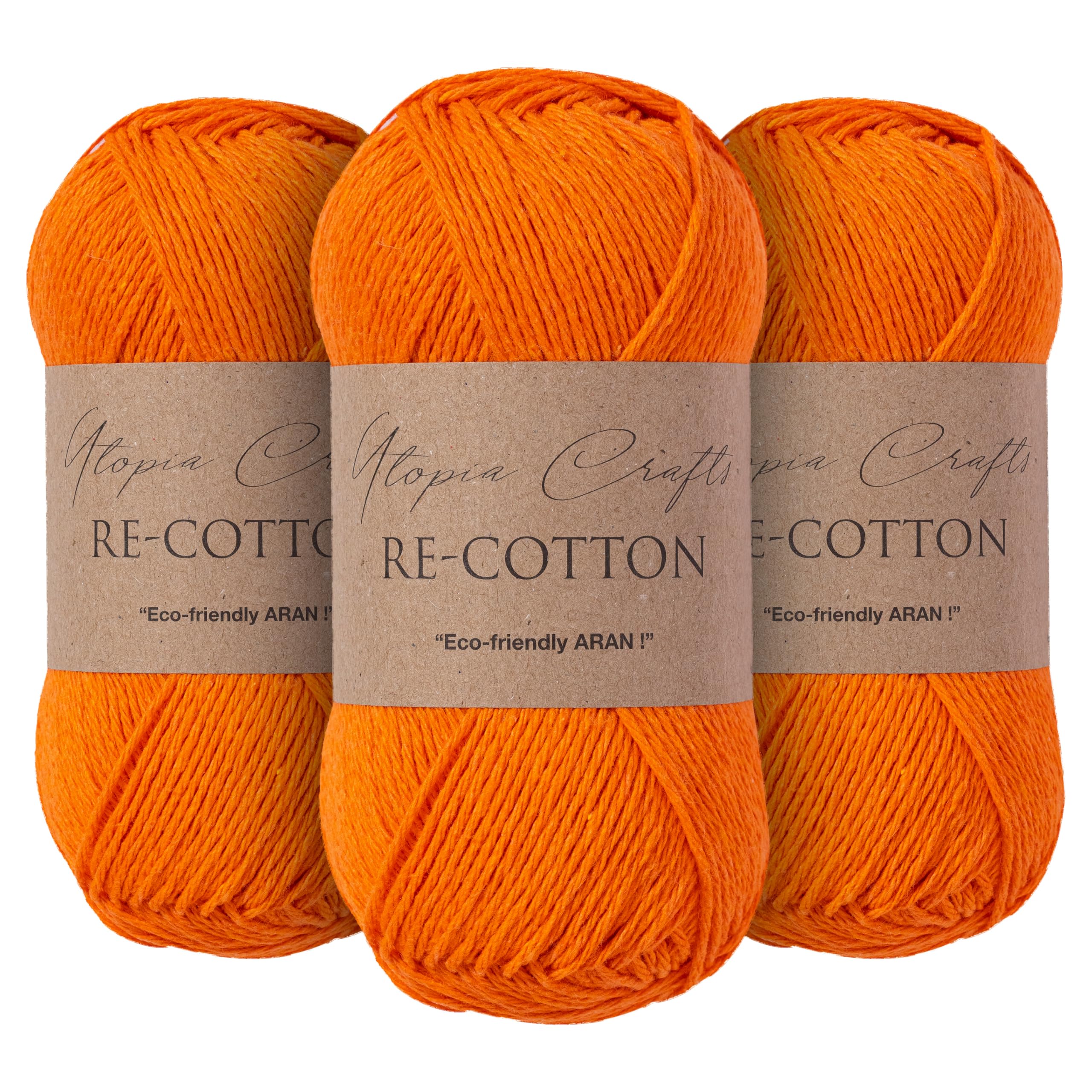 Utopia Crafts Re-Cotton Knitting Yarn, 3X 100g (Pumpkin Orange)