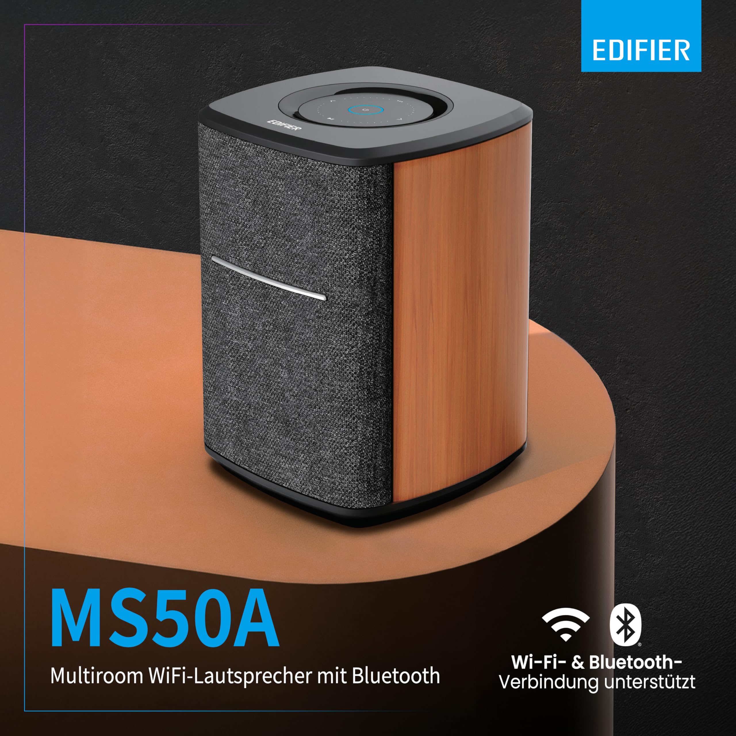 EDIFIER MS50A - Multiroom-fähiger WiFi Smart Speaker mit Bluetooth und kabelloser Stereo-Funktion. Funktioniert mit Amazon Alexa, Apple AirPlay 2, Spotify u.v.m., Braun