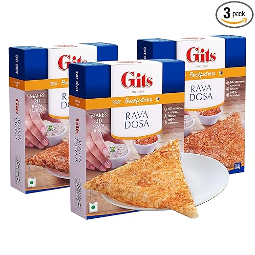 Gits Instant Rava Dosa Breakfast Mix, Makes 20 per Pack, Pure Veg, South Indian Recipe, 1500g (Pack of 3, 500g Each)