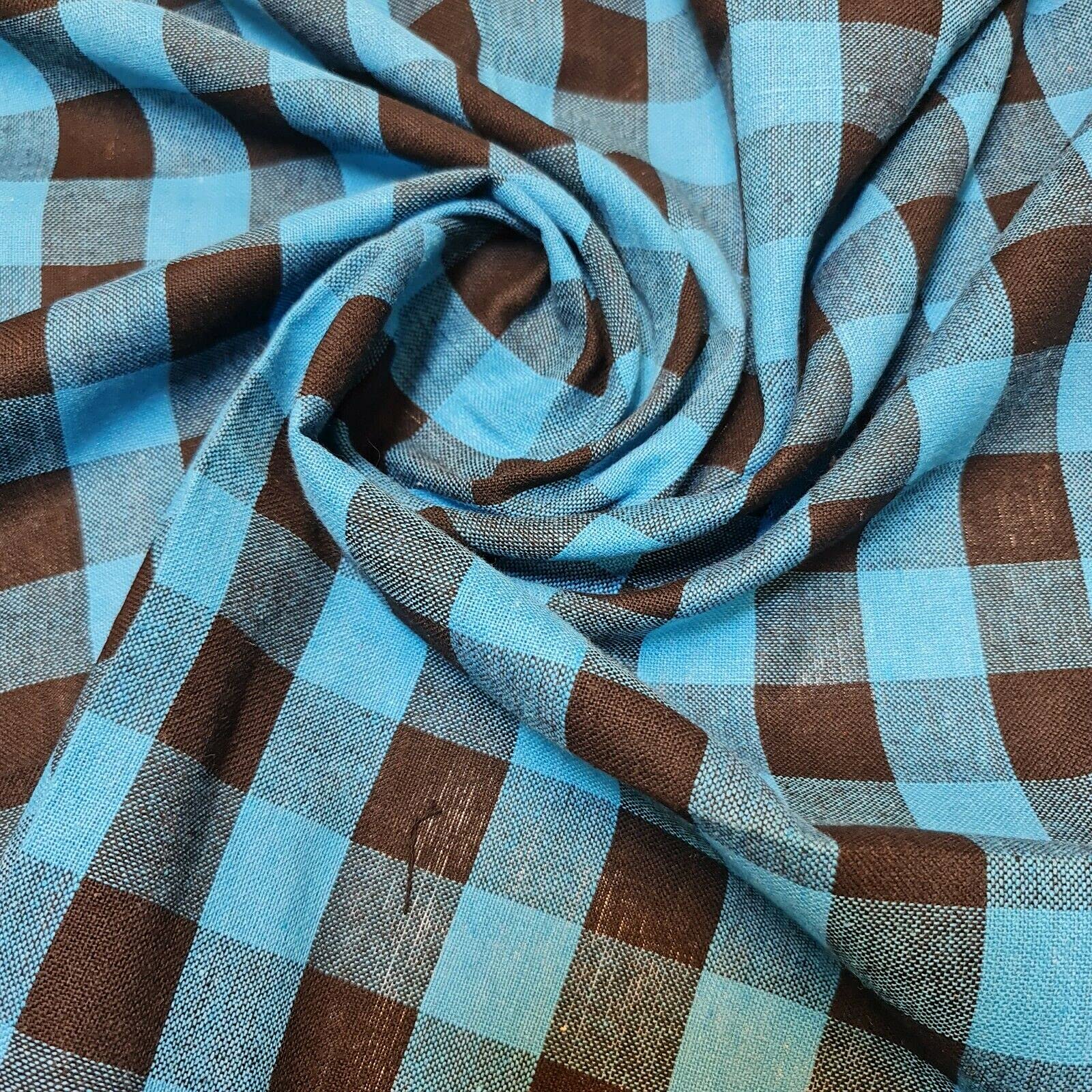 Gingham lniana tkanina w kratę 2,5 cm khadi miękka lniana tkanina w kratkę Vichy 102 cm (turkusowy, 5 m)