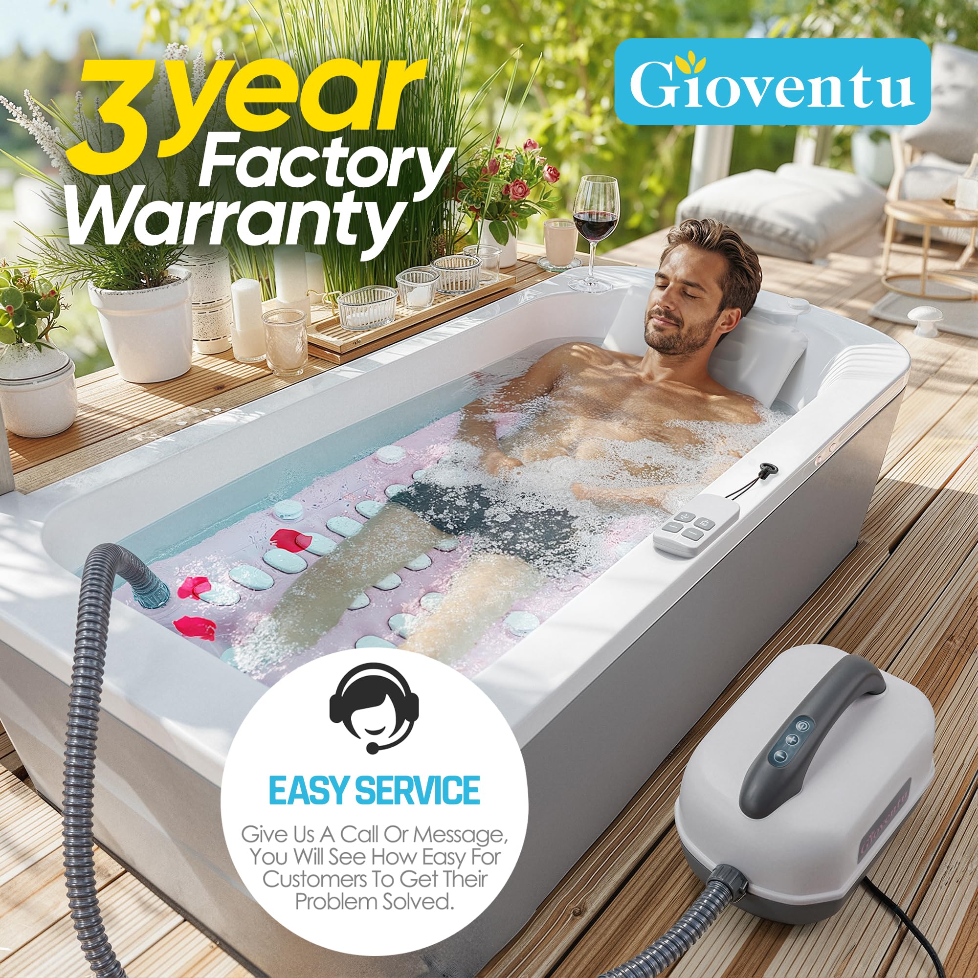 Tappetino per vasca da bagno aggiornato, massaggiatore portatile con 6 impostazioni regolabili, design antiscivolo aggiornato e telecomando, tappetino per vasca da bagno a casa, supporto completo