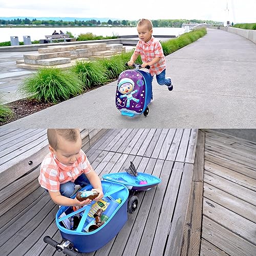 Miniatura 7 de Kiddietotes Monopatín rígido 3-D para niños, lindo equipaje de mano ligero para niños con ruedas iluminadas LED, diseño de rueda actualizado 2022,