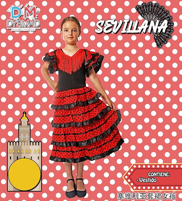 Foto 2 de 4 de Juguetutto - Vestido Sevillana con volante negro y rojo para niña (1)