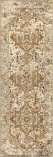 SUPERIOR Alfombra de pasillo Nysa de diseño 2 pies 7 pulgadas x 8 pies color camello disponible en Yaxa Colombia