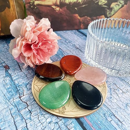 Miniatura 10 de QINJIEJIE Piedra de preocupación para el pulgar para la ansiedad, 7 cristales de chakra, piedras curativas, accesorios de meditación, piedras