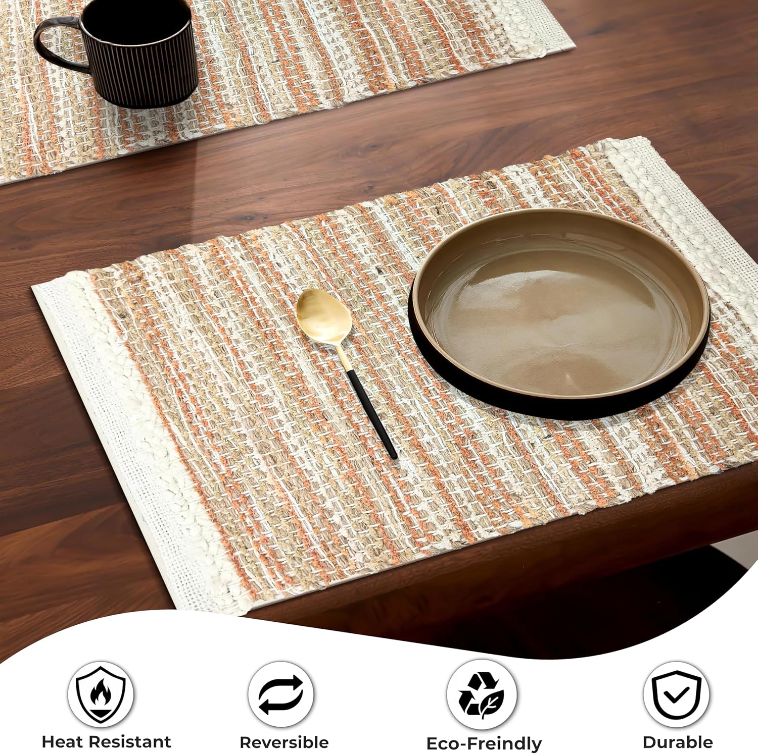 Hausattire Woven Table Placemats Set of 4 - Rust, Jute Boho Outdoor Table Mats for Kitchen Dining Decoration | Easy Clean Heat Resistant Farmhouse Dinner Spring Easter Placemat - 13x19 Inch