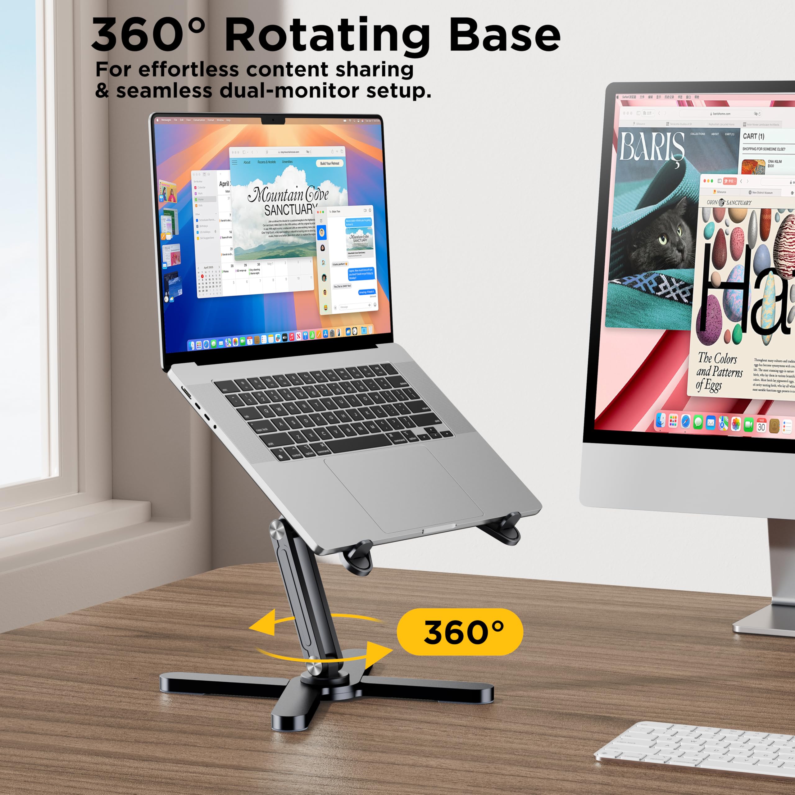 FoldWise X Laptop-Ständer für Schreibtisch – Aluminium, 360° drehbar, klappbar, höhen- & winkelverstellbar – Stabiler & tragbarer Laptop-Riser, MacBook-Ständer & Computerhalter für 11-18 Zoll
