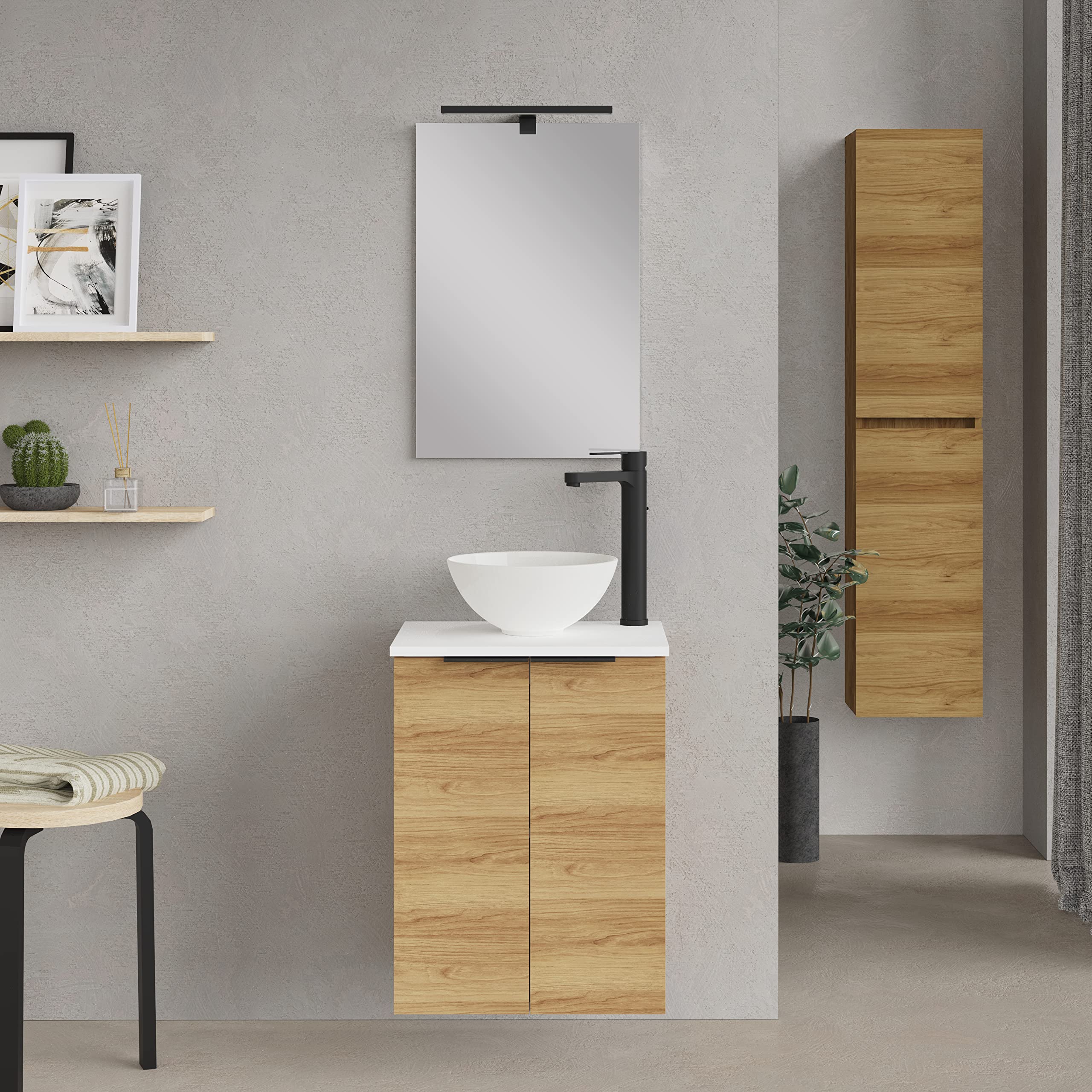 Baikal Conjunto De Mueble De Baño 45cm. Incluye Mueble con Lavabo. Melamina 16mm. Mueble MONTADO. Encimera + Lavabo. Sin Espejo 2 Puertas Teka