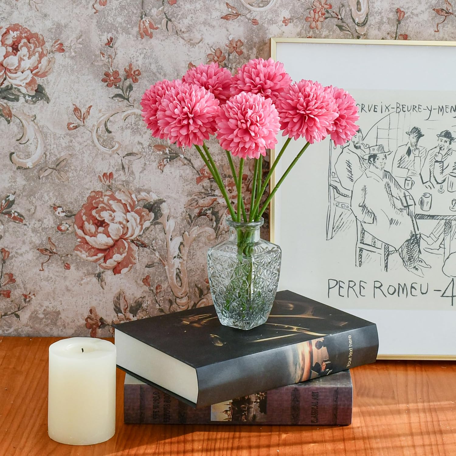 Mandy's Hot Pink Artificial Ball Chrysanthemum 12 Stems Faux Flowers with Bendable Stems for Valentine's Day and Easter Decorations DIY Wedding Centerpiece Fall Decor Home Arrangements - Image 5