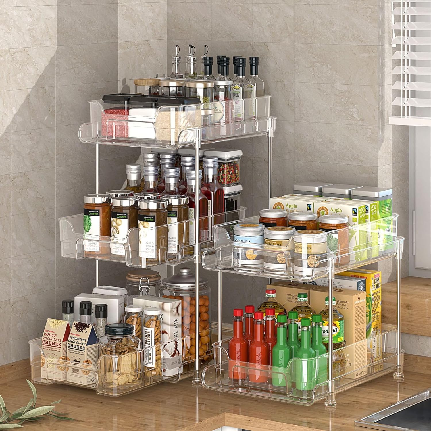 Clear Bathroom Organizer With Dividers Bathroom Storage Organizer With Dividers, Pull Out Counter Organizer, Clear Under Sink Organizers for Kitchen Pantry Cabinet