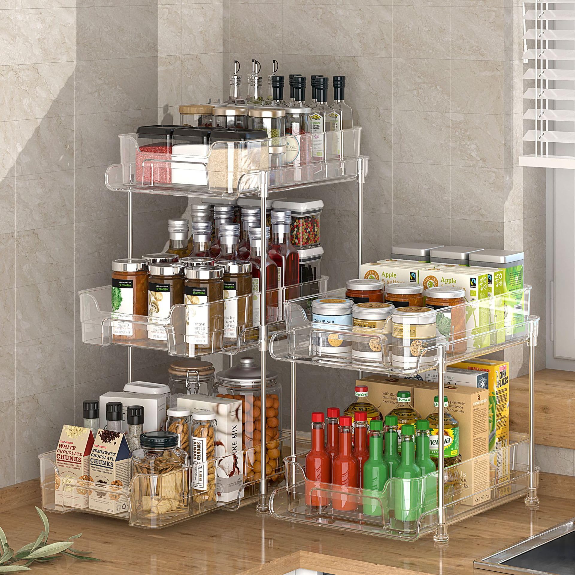 Thaookte Transparent 2 Tier Cosmetic Organiser, Skincare & Makeup Stand, Adjustable Storage Rack, Countertop Organizer, Depth: 3cm, Width: 21cm, Height: 12cm, For Cosmetics, Food & Household Items
