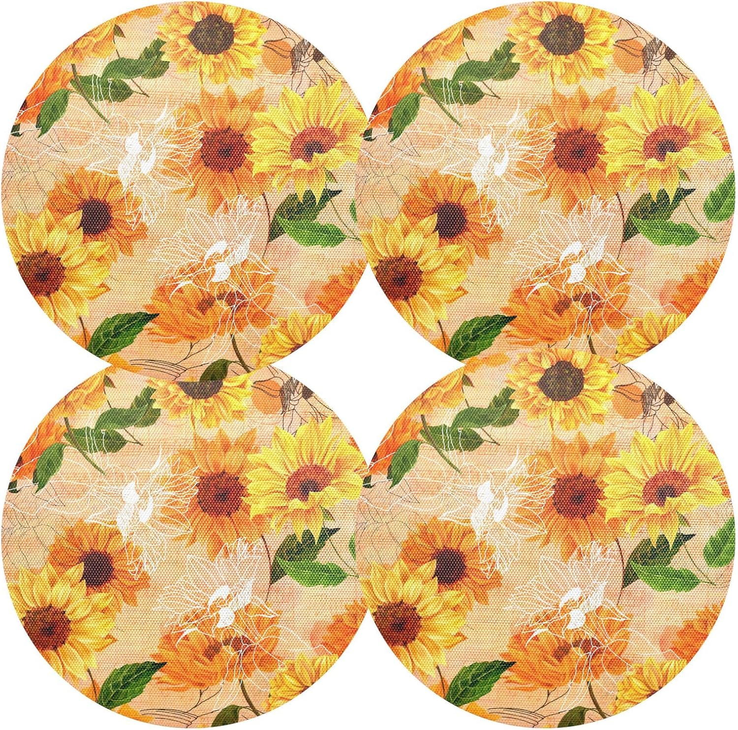 Yellow Watercolor Sunflowers Placemats Set of 4 Washable