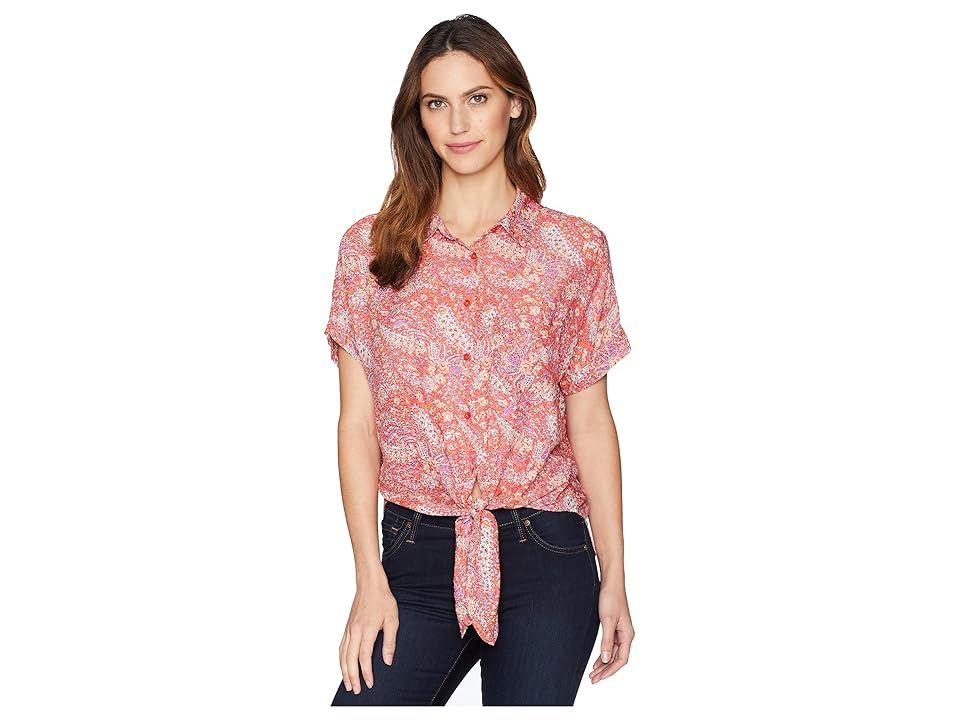 

Mod-o-doc Printed Rayon Tie-Front Shirt (Coral Paisley) Women's Short Sleeve Button Up