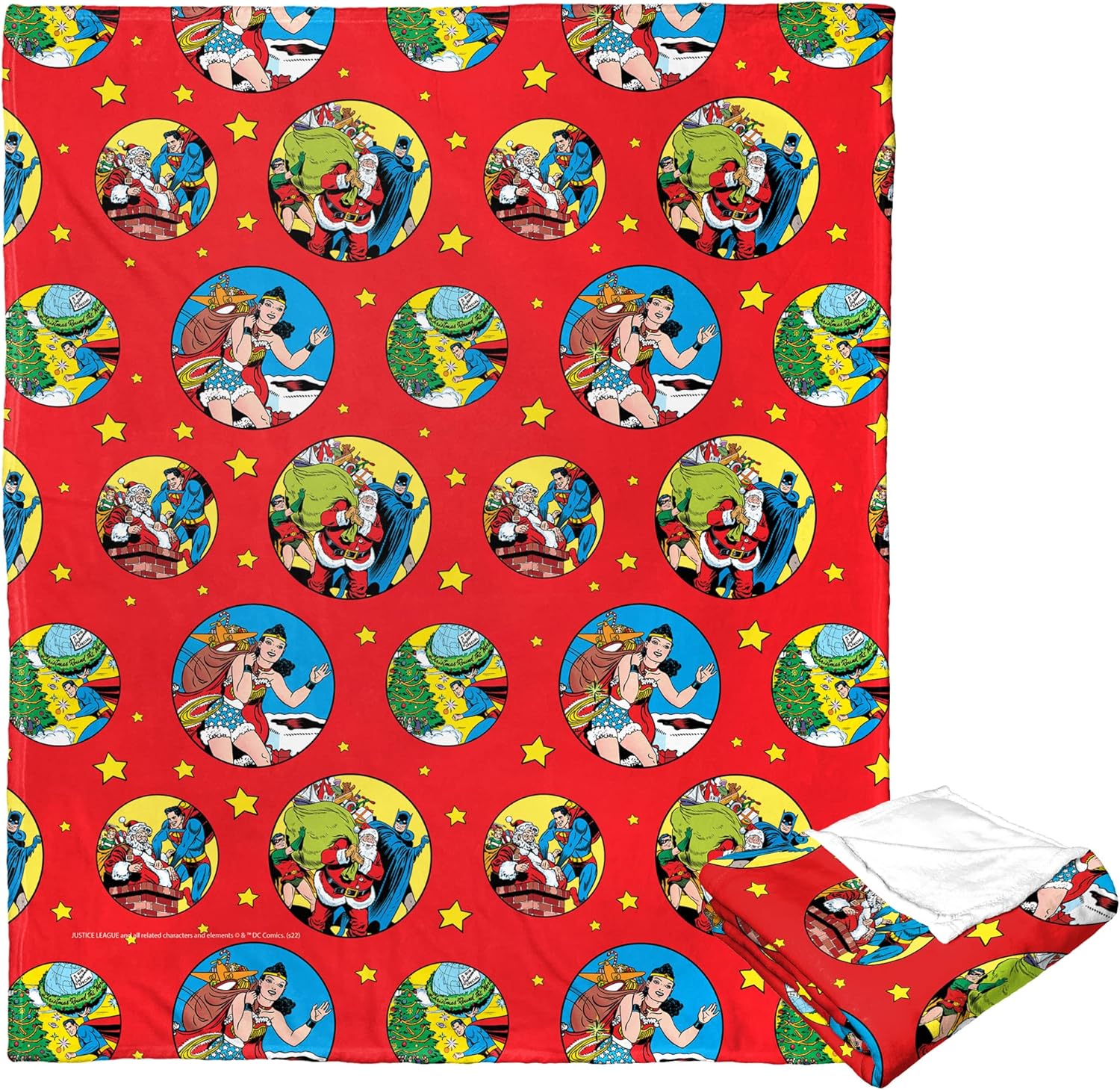 Northwest DC - Justice League Silk Touch Throw Blanket, 50" x 60", Heroic Holiday Helpers