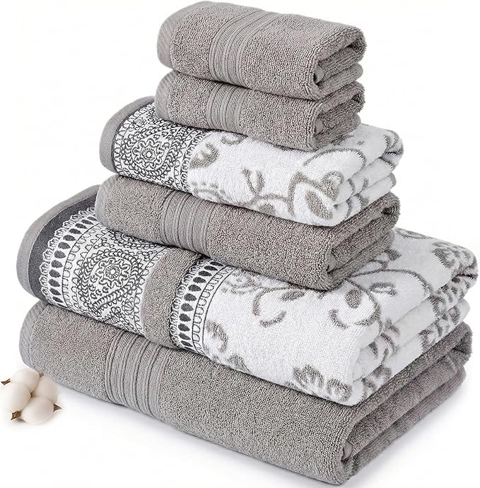 Modern Threads 6-teiliges Set, 2 Badetücher, 2 Handtücher, 2 Waschlappen, garngefärbtes Jacquard/festes Handtuch-Set, Ophelia Rehkitz Modern Threads 6-teiliges Set, 2 Badetücher, 2 Handtücher, 2 Waschlappen, garngefärbtes Jacquard/festes Handtuch-Set, Ophelia Rehkitz