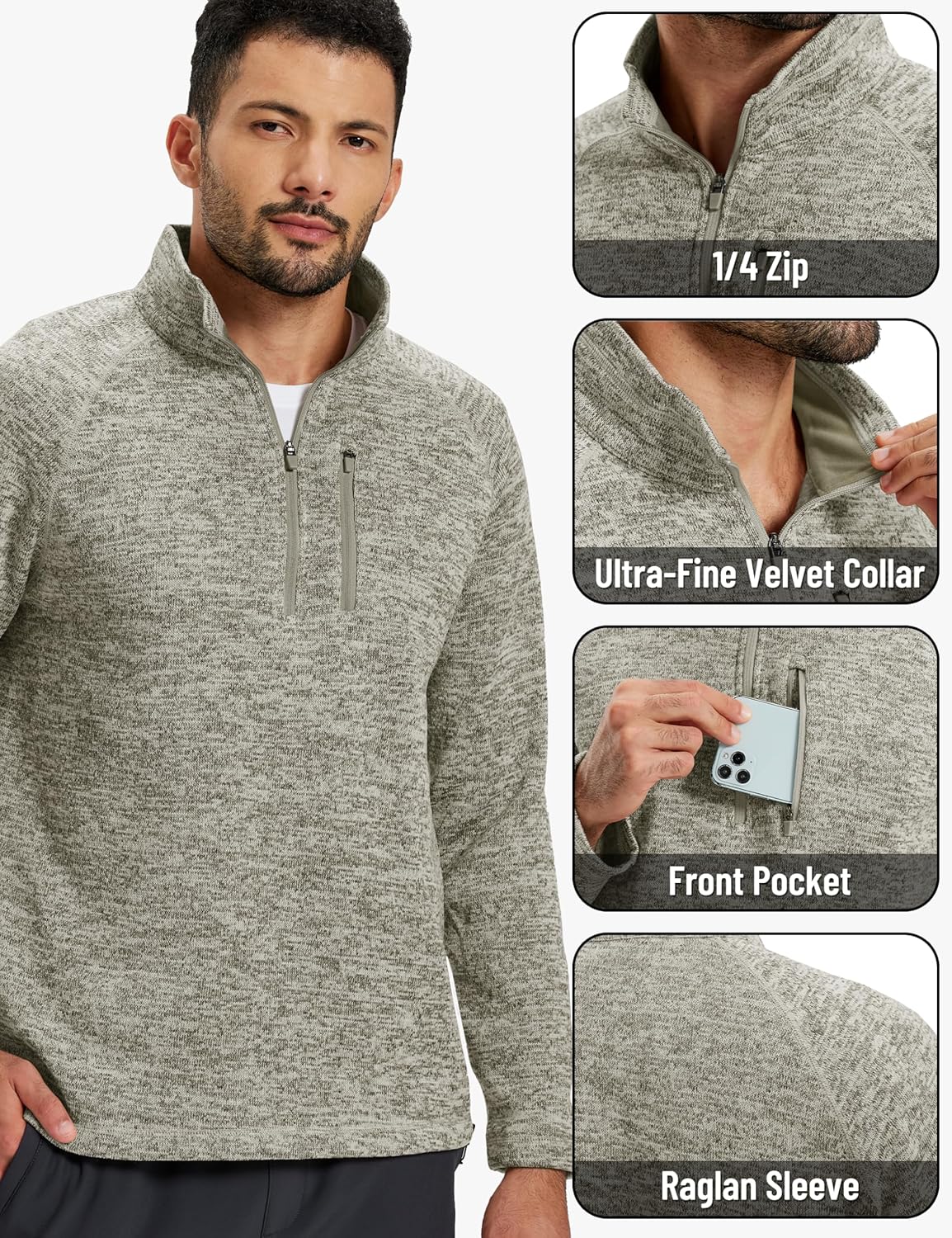 TACVASEN Men's Quarter Zip Pullover Long Sleeve Thermal Fleece Sweater Lightweight Casual Golf Sweatshirt with Zipper Pocket - Image 8