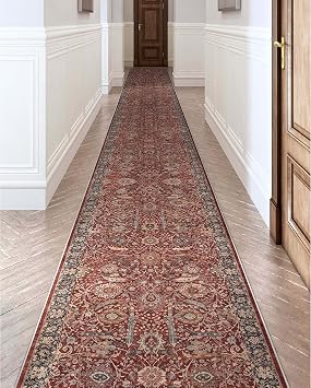 Well Woven Custom Size Hallway Stair Runner - Choose Length - Liana Flatweave No-Pile Floral Red 27 in x 17 ft Long Rug