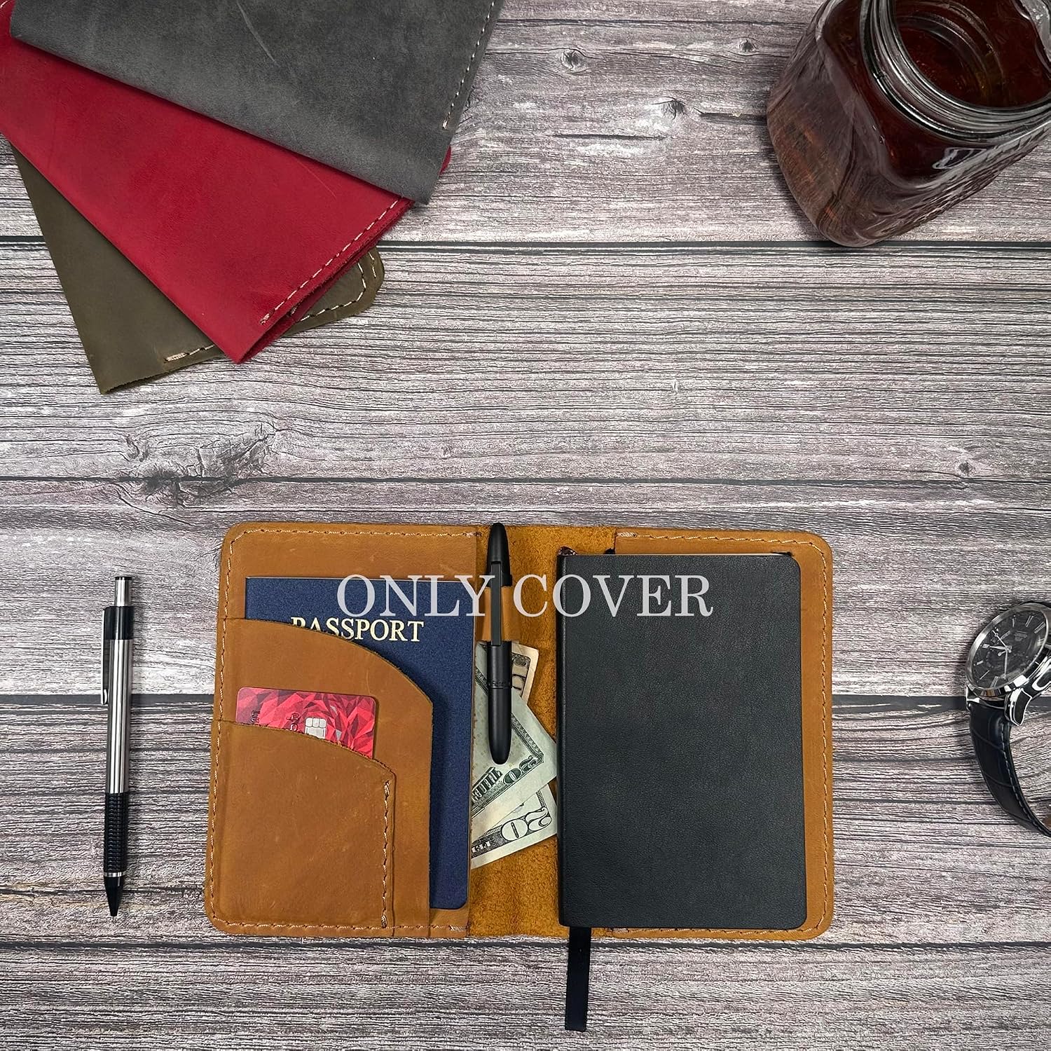 Thot Ra Leather Cover for Field Notes, Passport Cover, Leather Notebook Cover for 3.5" x 5.5" with Pen Holder, Only Cover (Honey) image 5