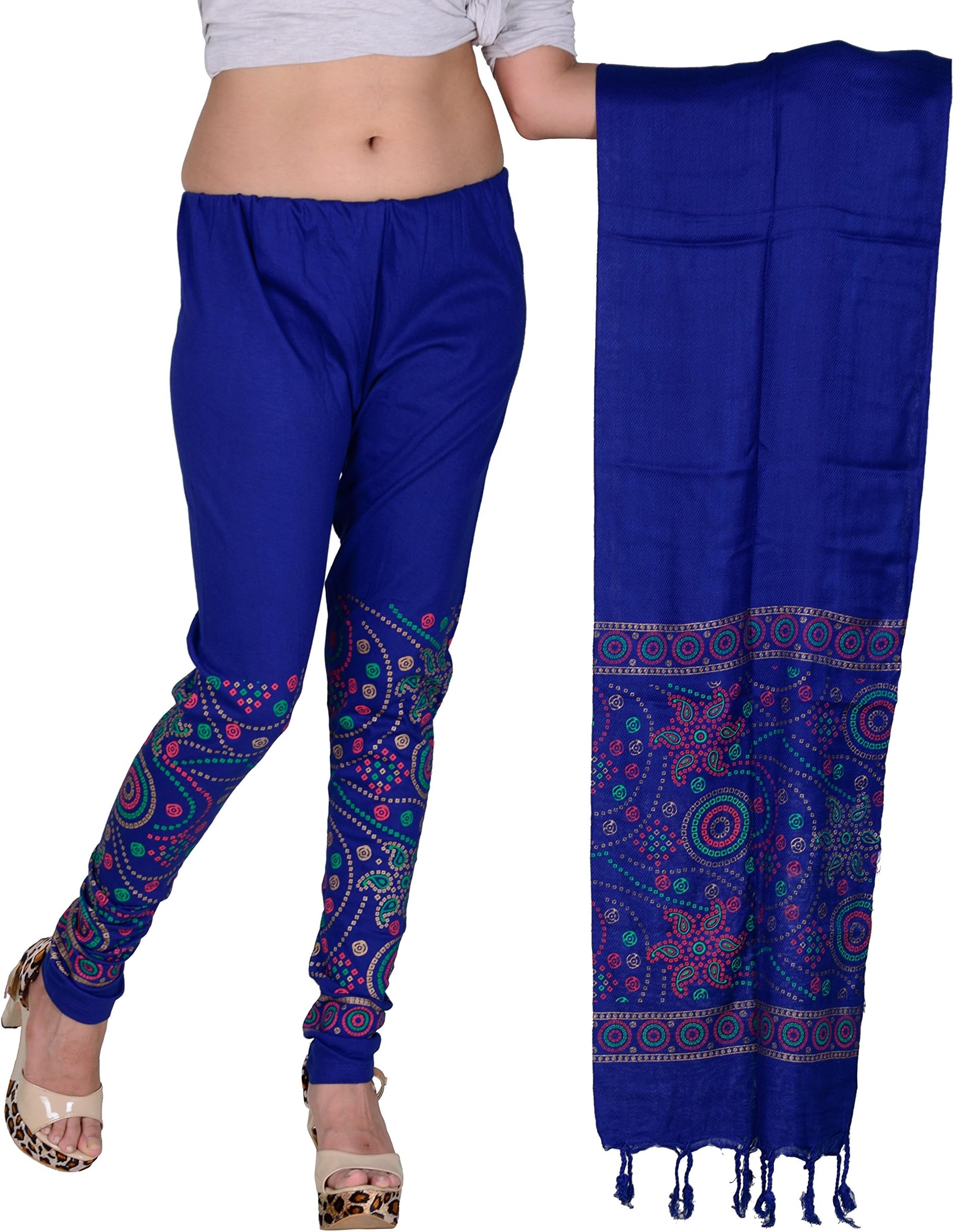 Bandhani Print Dupatta(stall) Leggings Set ( Blue)