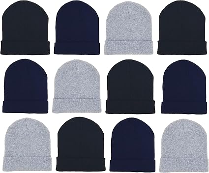 48 Pack Winter Beanies, Bulk Cold 