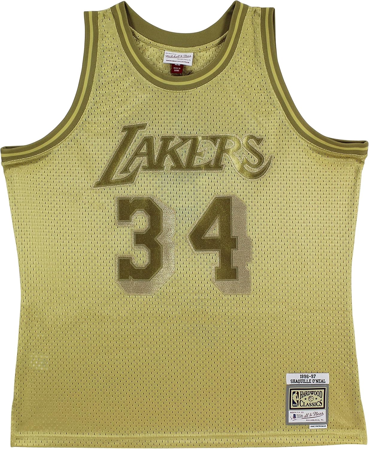 Lakers Shaquille O'Neal Authentic Signed Gold 96-97 M&N HWC Swingman Jersey BAS
