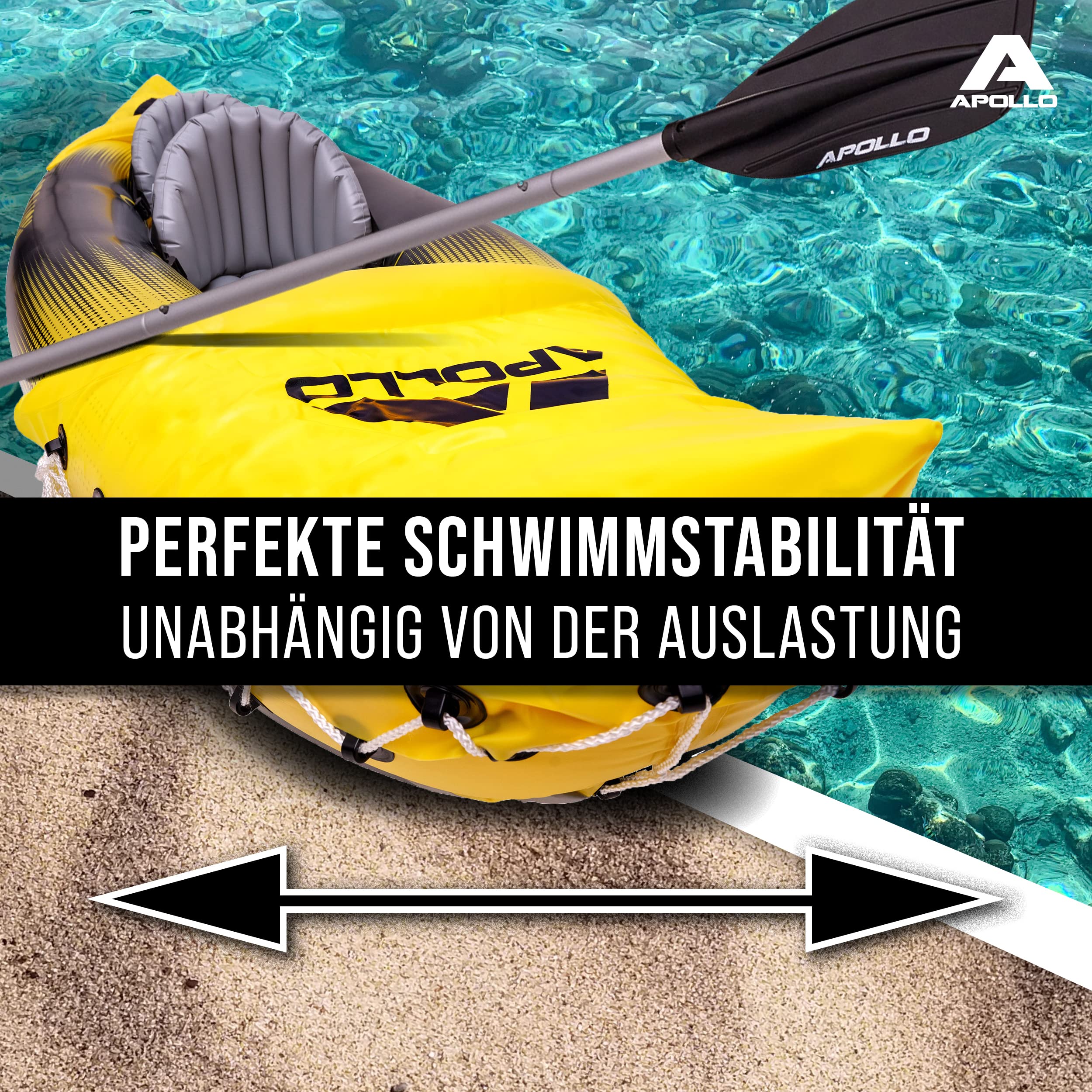 Apollo Kajak Sea Lion | aufblasbar, extra geräumig 312 x 91 x 51 cm | stabiles und leichtes Kanu | bequemes und wendiges Kajak aufblasbar 2 Personen Maximalbelegung | Komplettset einsatzbereit