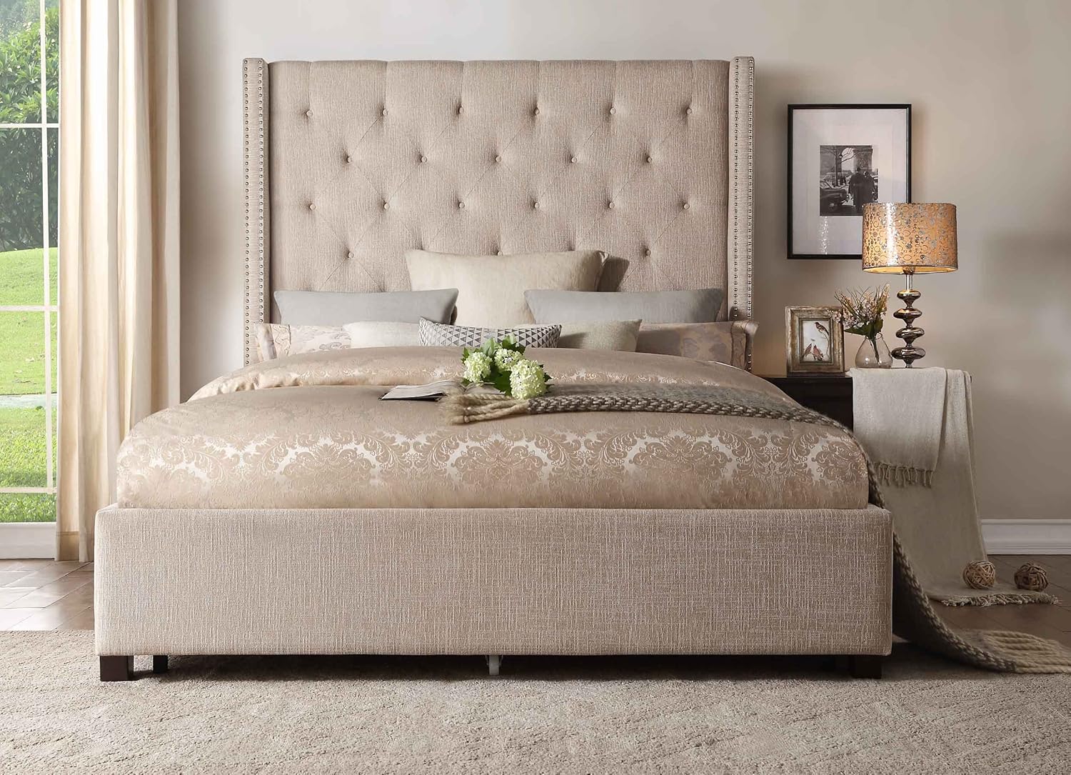 Lexicon Homelegance Fairborn Fabric Upholstered Platform Bed, Eastern King, Beige
