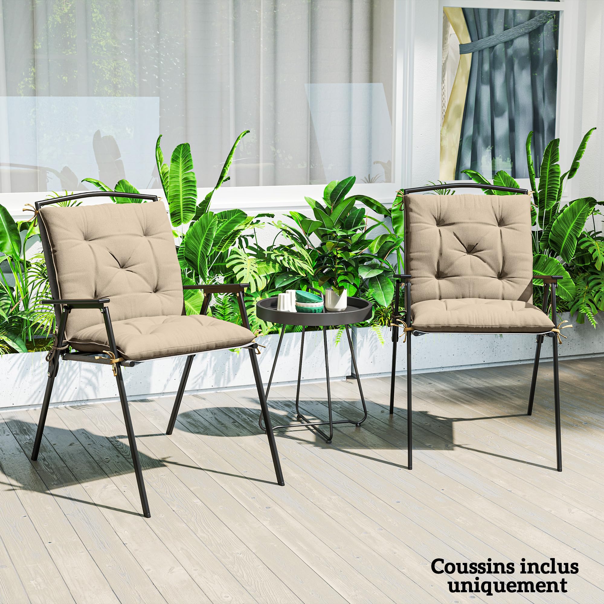 Outsunny Lot de 2 Coussins de Chaise d'extérieur, Galette de Chaise avec Attaches, Coussins de Jardin pour terrasse ou Balcon, 98 x 50 x 8 cm, Beige