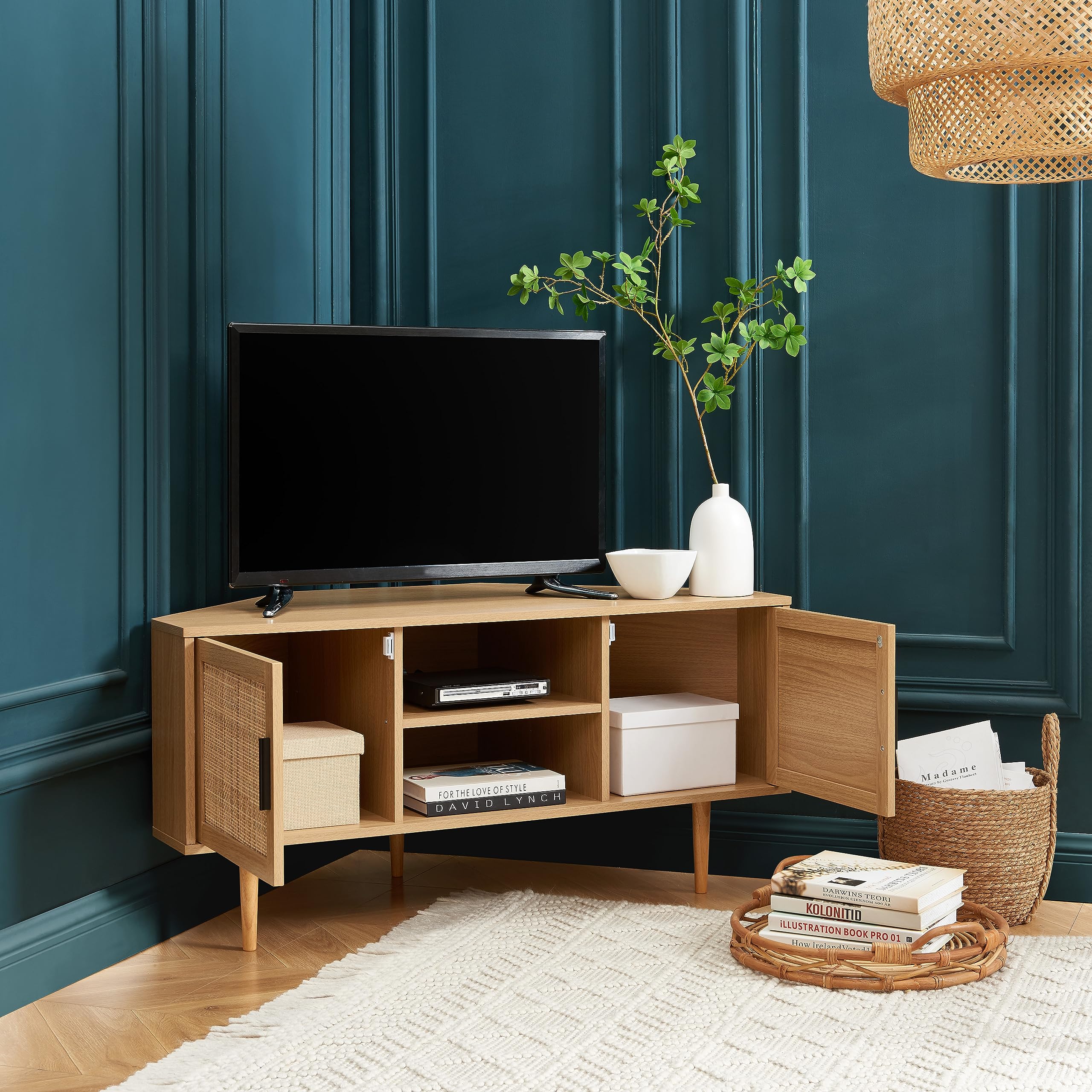 BAÏTA Amana - Mobile TV angolare effetto rovere e canna, 2 ante