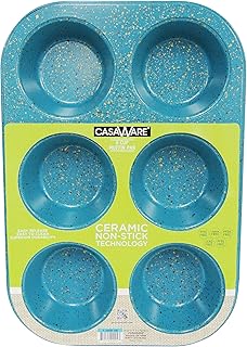 casaWare Toaster Oven 6 Cup Muffin Pan NonStick Ceramic Coated (Blue Granite)