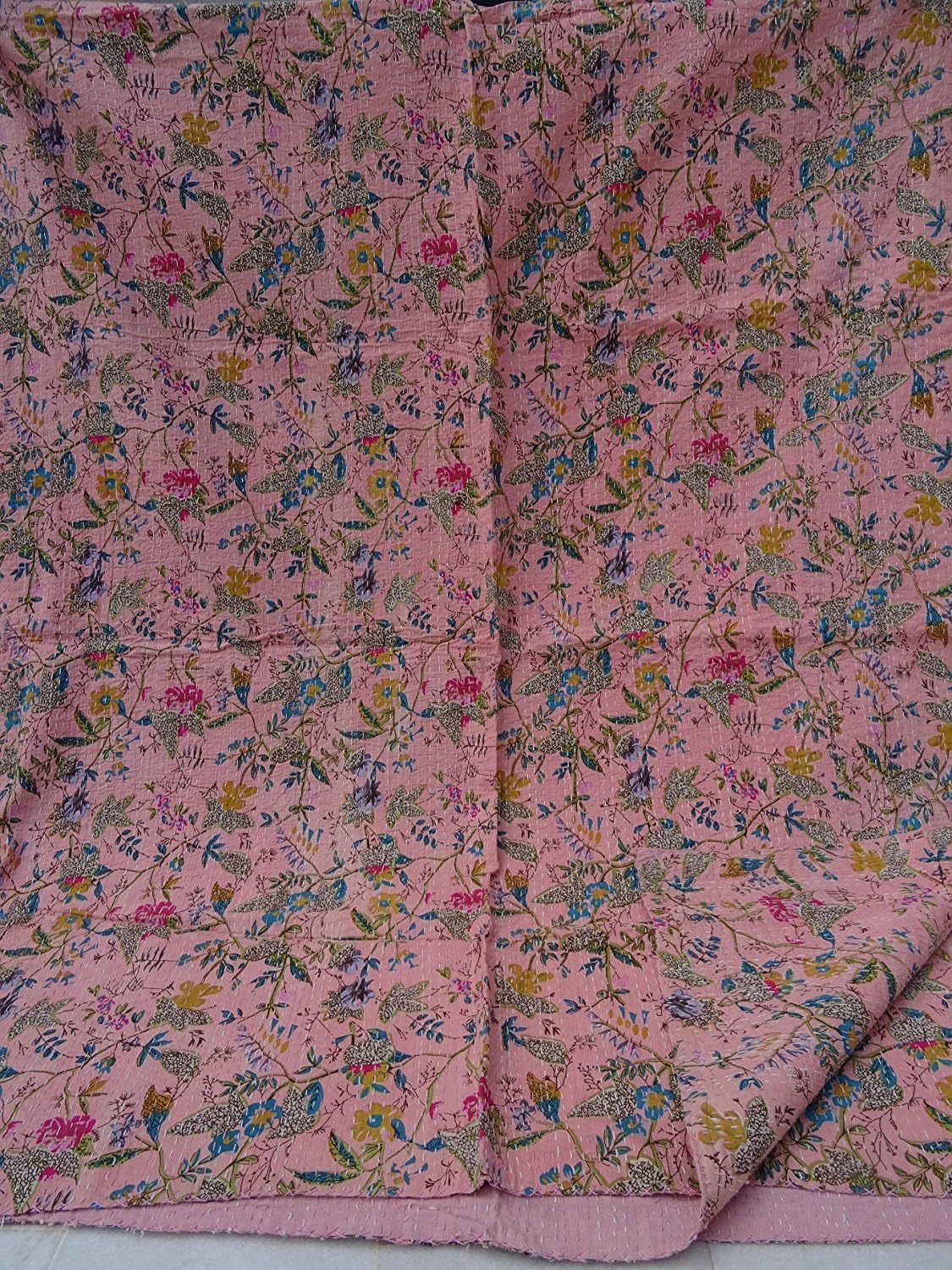 Sophia-Art Indian Kantha Quilt, Bird of Paradise Kantha Blanket, Bohemian Bedding, Reversible Bedsheet/Bedspread Decorative Vintage Ethinic (Pink)