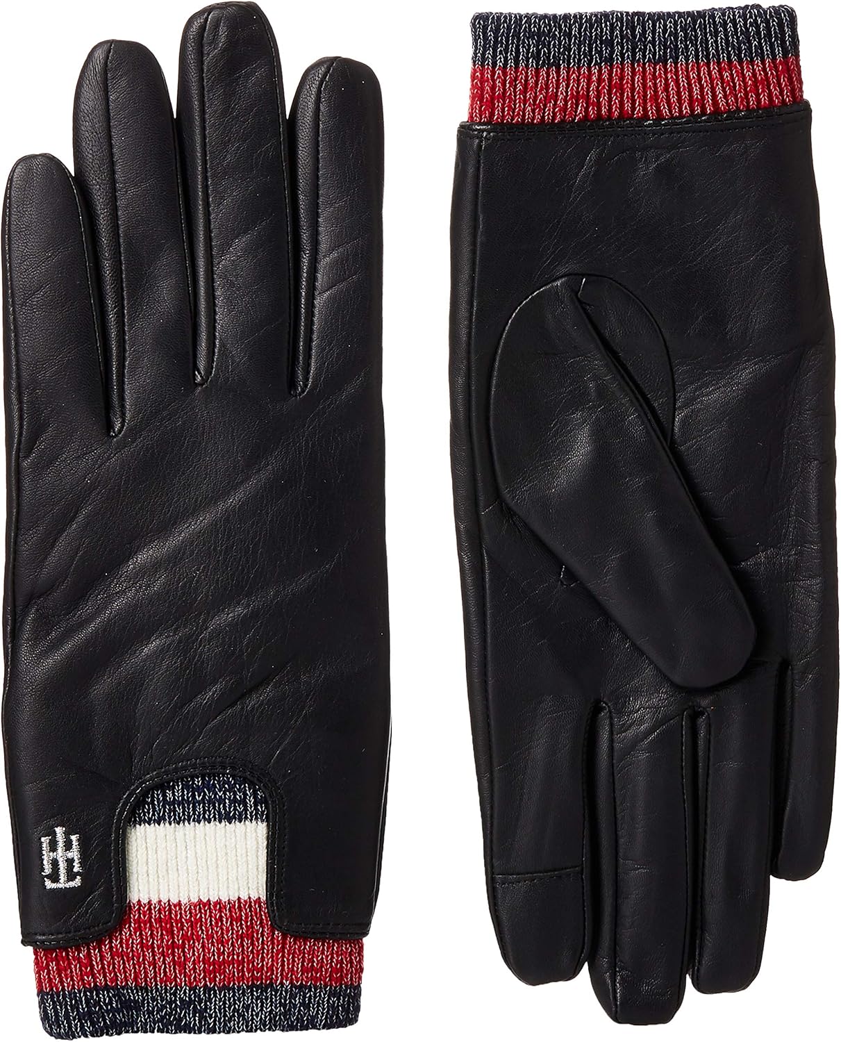 TOMMY HILFIGER Women's signature trim leather gloves Size ML Buy