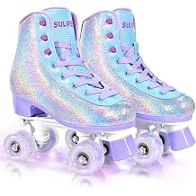 SULIFEEL Mermaid Shimmer Light Up Roller Skates for Girls and Women