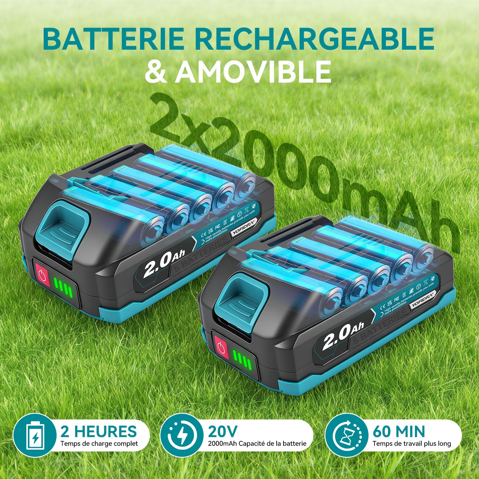 Yofidra Mini Taille haie sans Fil & Cisaille à Gazon, Sécateur de Jardin 2x2,0Ah, Cisaille à Arbustes 2-en-1 avec Moteur Brushless, Taille-haie Électrique Tête Réglable 90° pour Jardin et Haies