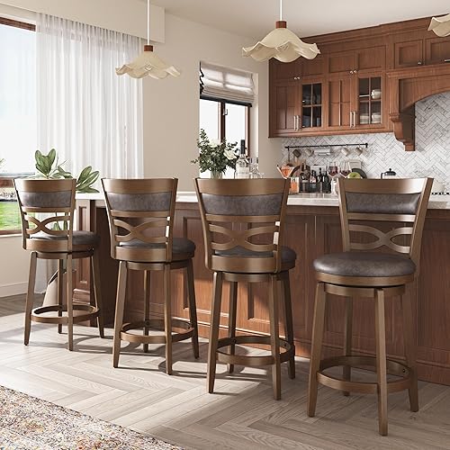 Miniatura 12 de ALPHA HOME Taburetes de bar giratorios con respaldos, taburetes de bar de 30 pulgadas, juego de 2, taburetes de bar de madera, sillas giratorias de