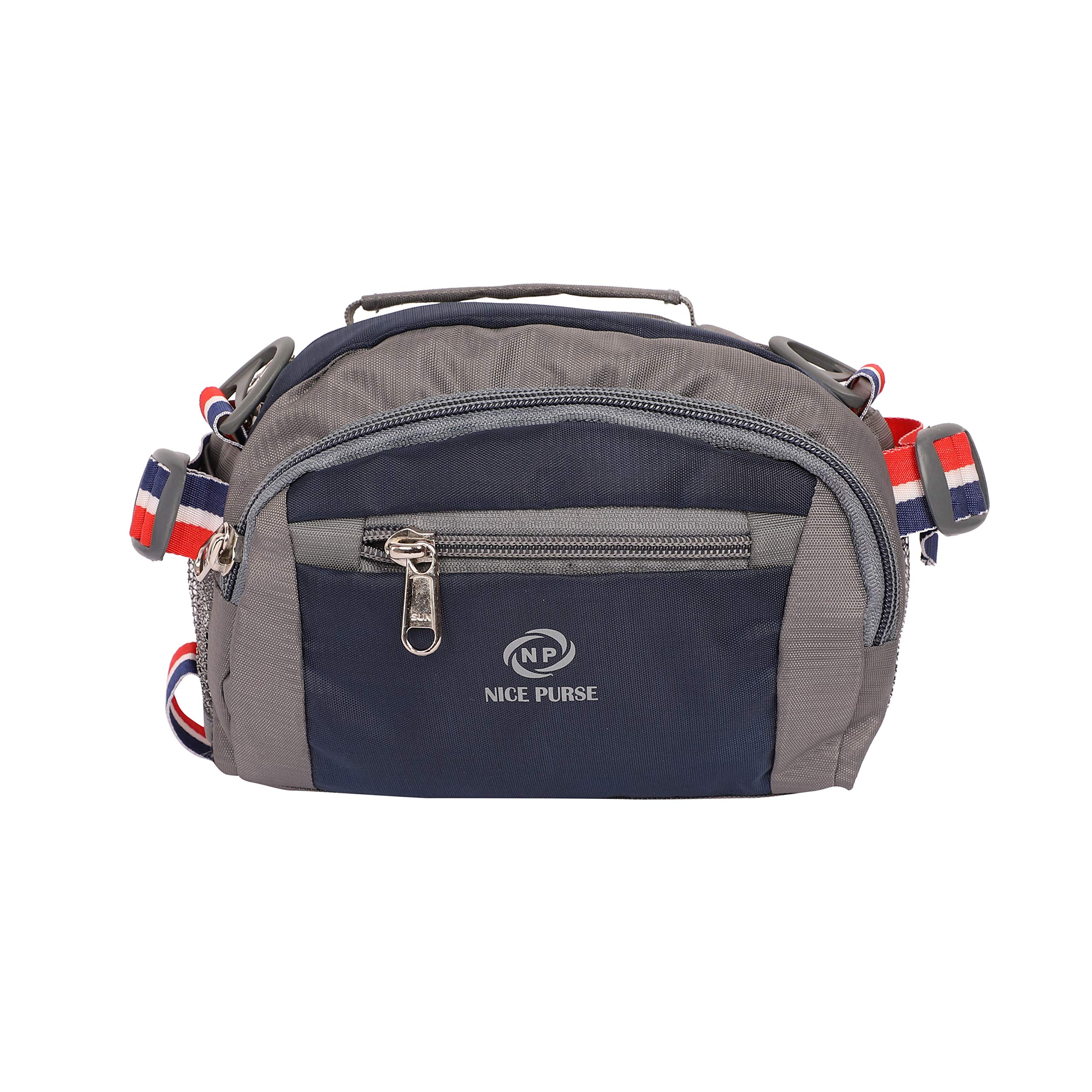 nice purse Men's Designer Adjustable Strap Blue/Grey Polyester Waist Bag (3 Compartment)…-picture-22