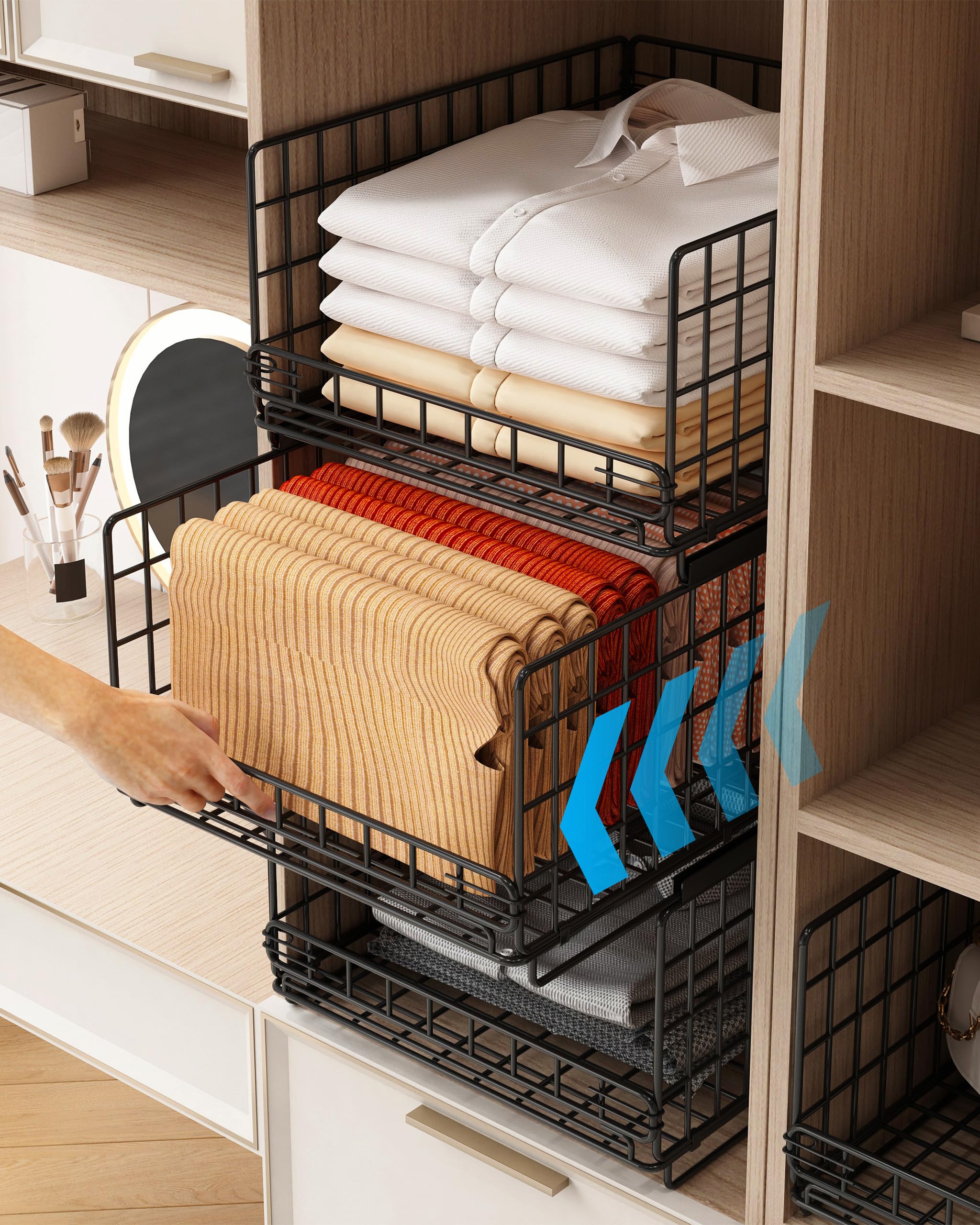 UMDONX 3 Pack Pull out Wardrobe Storage Organiser Stackable Clothes Drawer