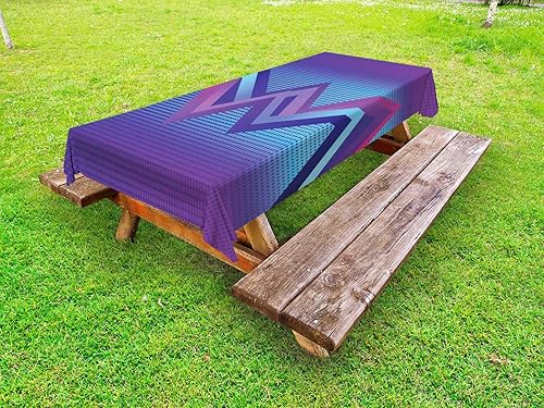 Ambesonne Synthwave Outdoor Tablecloth, Abstract Halftone Inspired Dos with Colorful Retro Zigzags Graphic, Decorative Washable Picnic Table Cloth,