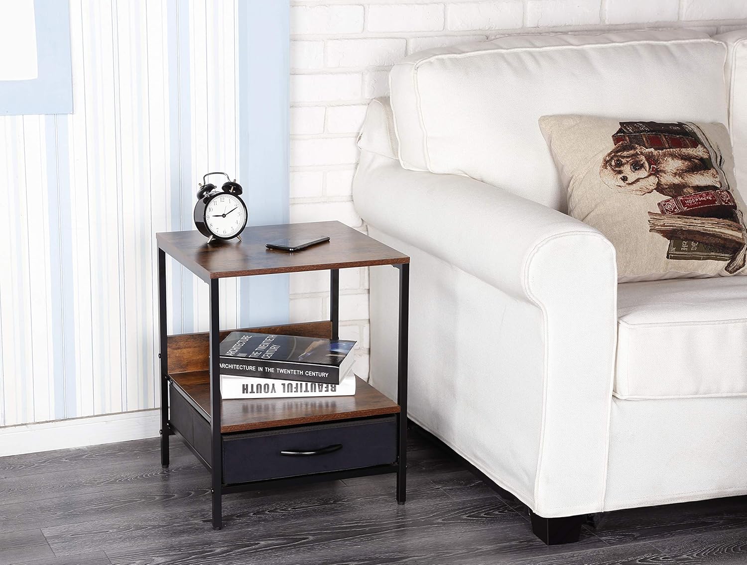 Kamiler Industrial Nightstand with Drawer -End Table,Side Table,Telephone Sofa Table Rustic Furniture Metal Frame for Bedroom/Entryway/Office : Home & Kitchen