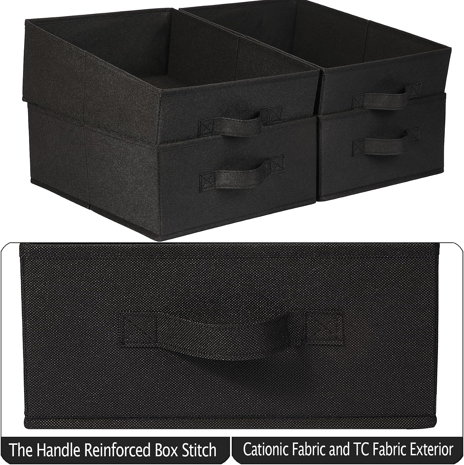 Decorative Storage Boxes for Organizing Clothes in a Dresser Collapsible Fabric Storage Bins Organizer Set with Handles for Bedding Clothes Toys Socks and More (Black)