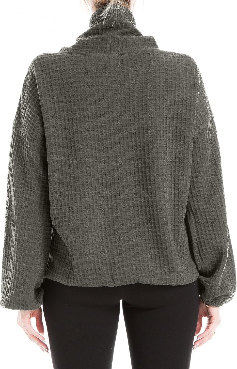 Max Studio womens Max Studio Women's Cowl Neck Long Sleeve Waffle Knit Pullover - Image 3