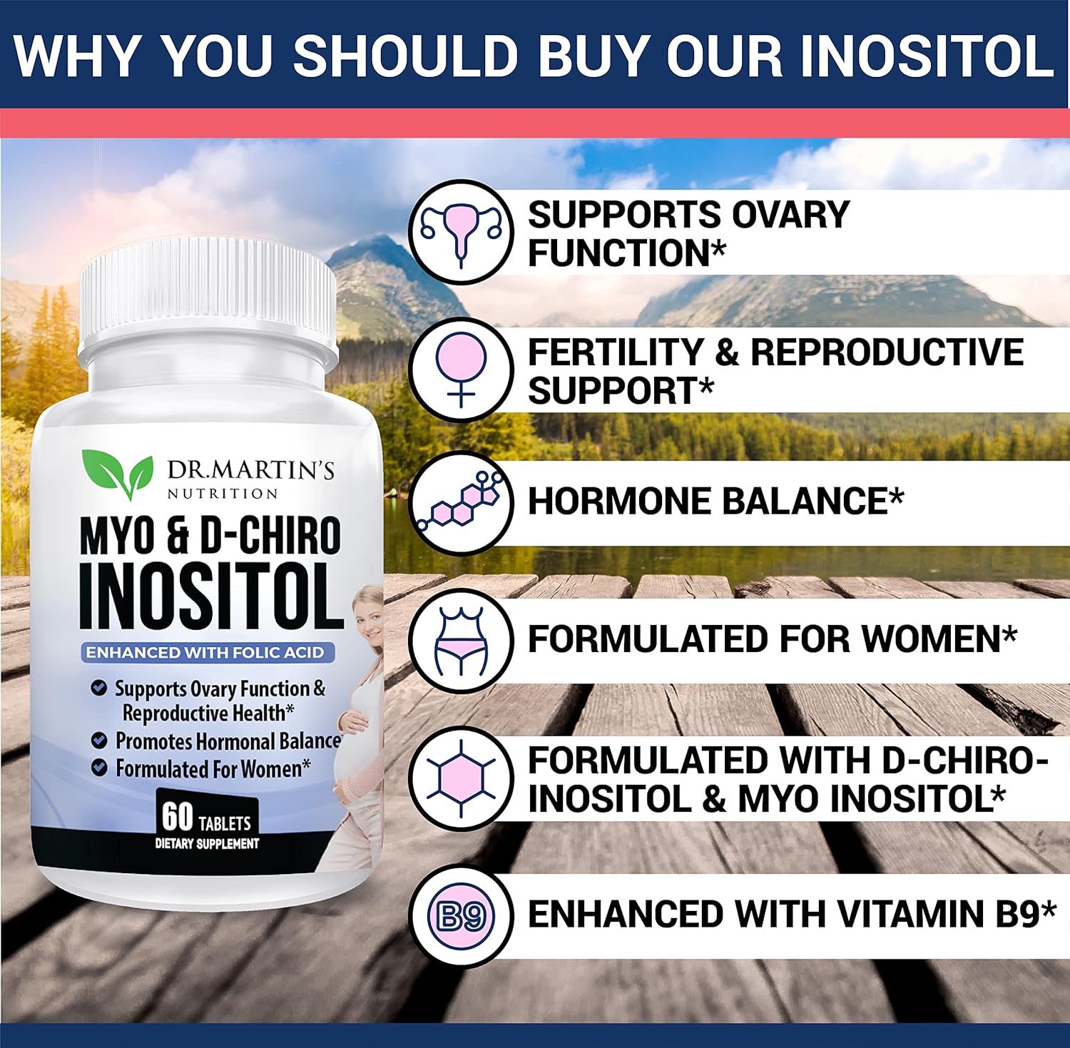 Potent Inositol 2050mg Supplement | 40:1 Ratio Myo-Inositol & D-Chiro Inositol with Folic Acid For Female Support | Hormonal Balance & Healthy Ovarian Function| Vitamin B8 & B9 | 30 day Supply : Health & Household
