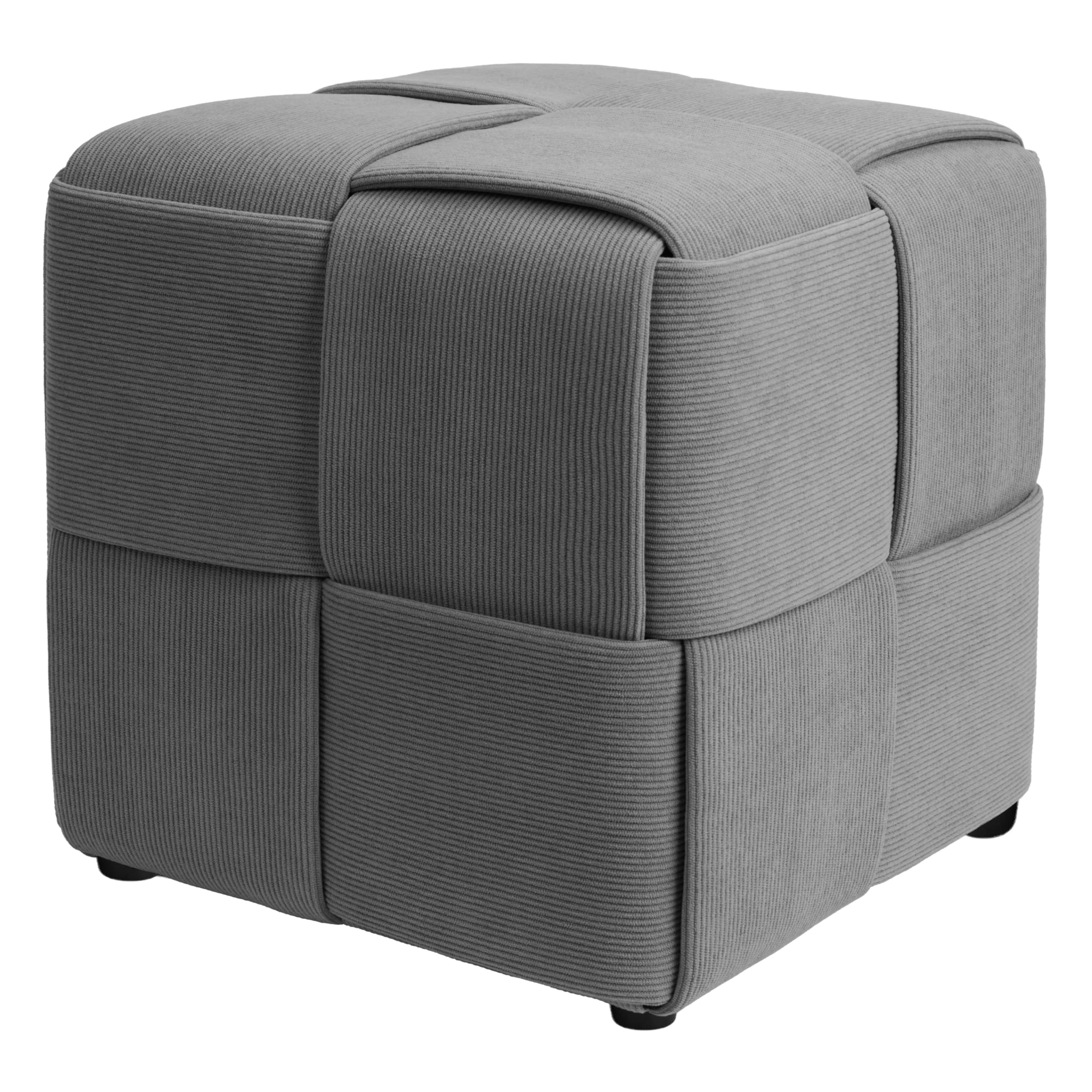 Zedelmaier Sitzhocker aus Cord, Sitzwürfel 40 x 40 x 40 cm | Handgefertigtes Kreuzgeflecht, weicher Cordbezug, quadratischer Polsterhocker, als Fußhocker & Sofahocker, bis 150 kg
