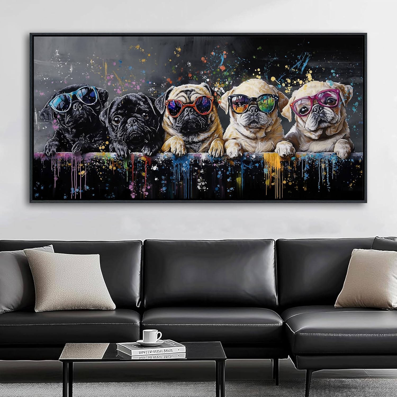 XLSJERST God Picturs Canvas Artwork 58x29 Inches - Cool Dog Graffiti Black and White Wall Art for Living Room Bedroom Bathroom Game Room Home Decor