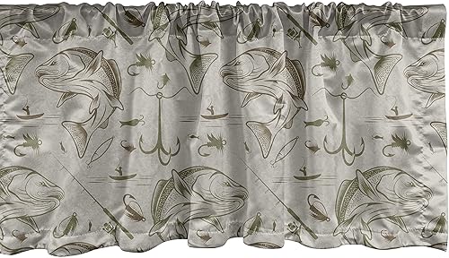 Miniatura 30 de Lunarable Cenefa de ventana azul pálido, diseño de conchas de vida submarina grunge, estrellas de mar, arte marítimo incompleto, cenefa de cortina