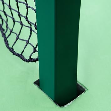 Vermont Square Tennis Posts [ITF Regulation] | 76mm Powder Coated Steel Optional Standard or Flip Top Ground Sockets Blue, Black or Green Tennis Posts