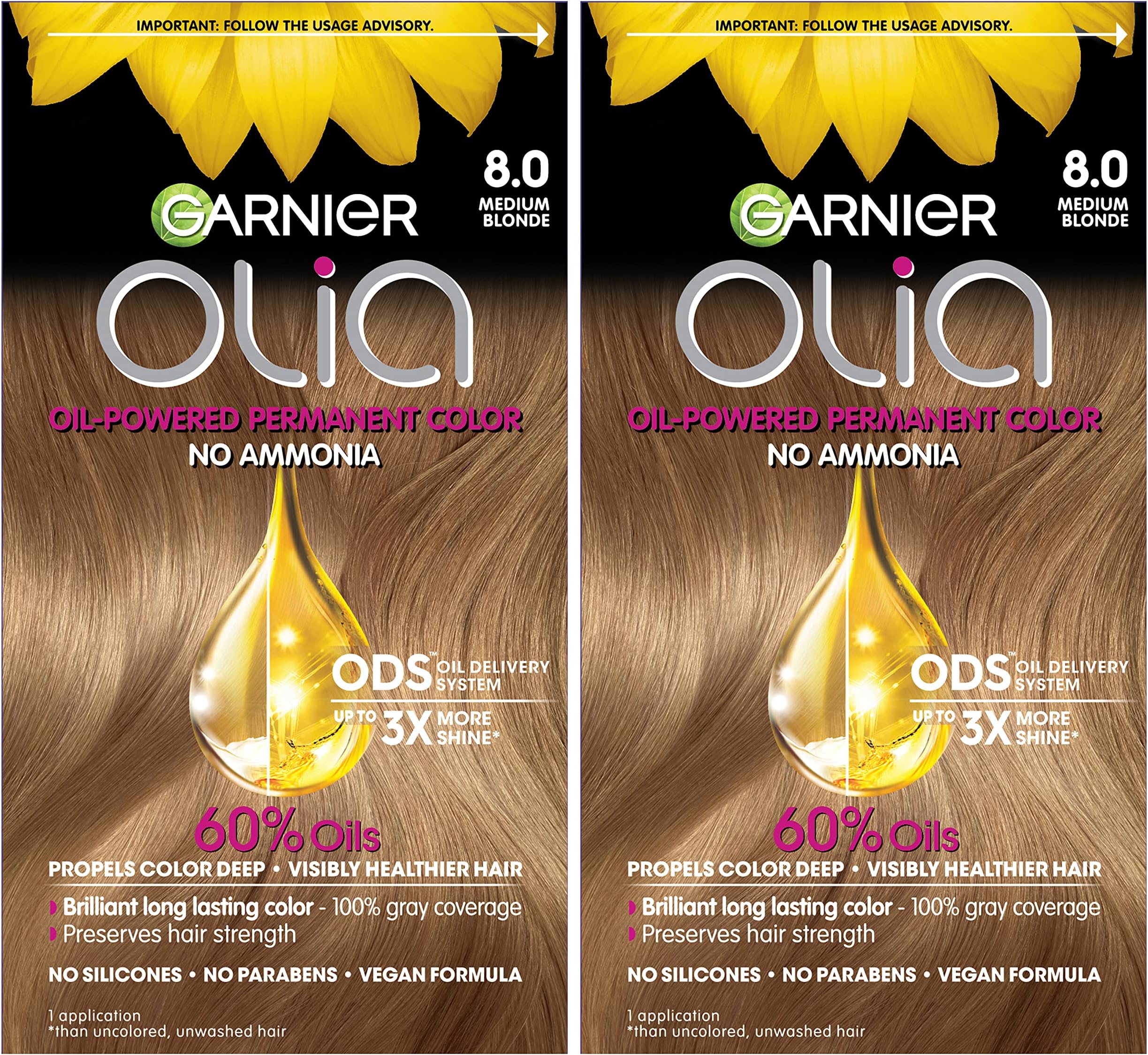 Olia Ammonia-Free Brilliant Color Oil-Rich Permanent Hair Color, 8.0 Medium Blonde (2 Count) Blonde Hair Dye