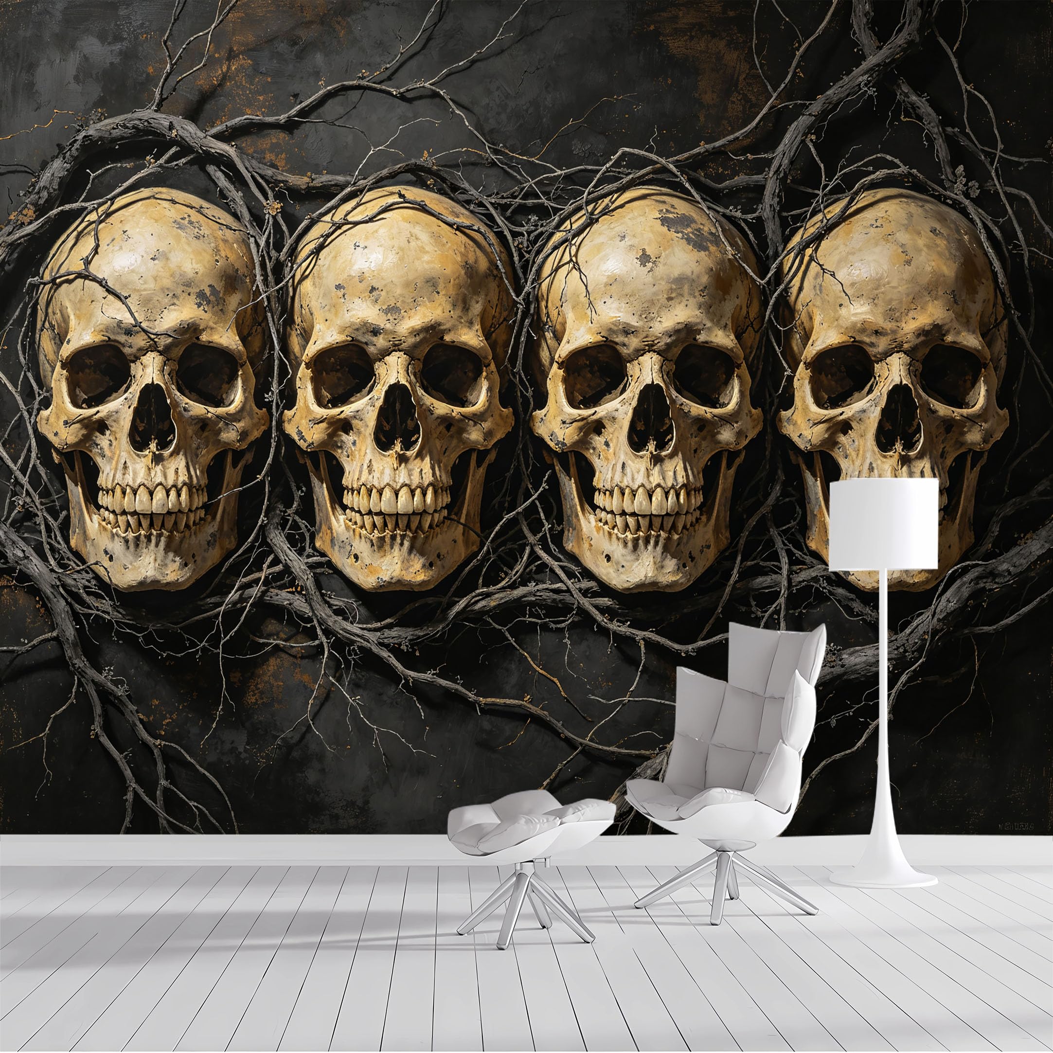 Yzpallescene Bh260711078 Custom Size Wall Mural Gothic Skull Dark Botanical Selfadhesive Wall Fabric Removable Peel And Stick Wallpaper Wall Decor For Living Room Bedroom Bathroom